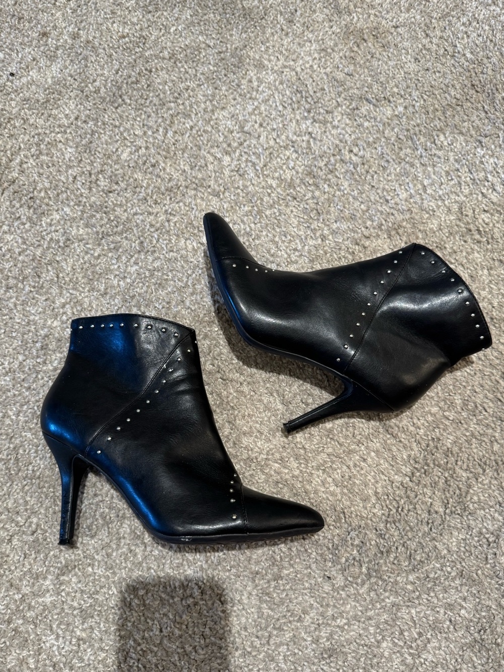 The Limited Black Studded Pointed-Toe Heeled Faux leather Ankle Booties